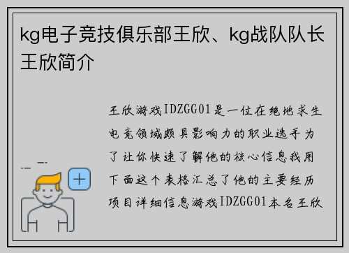 kg电子竞技俱乐部王欣、kg战队队长王欣简介